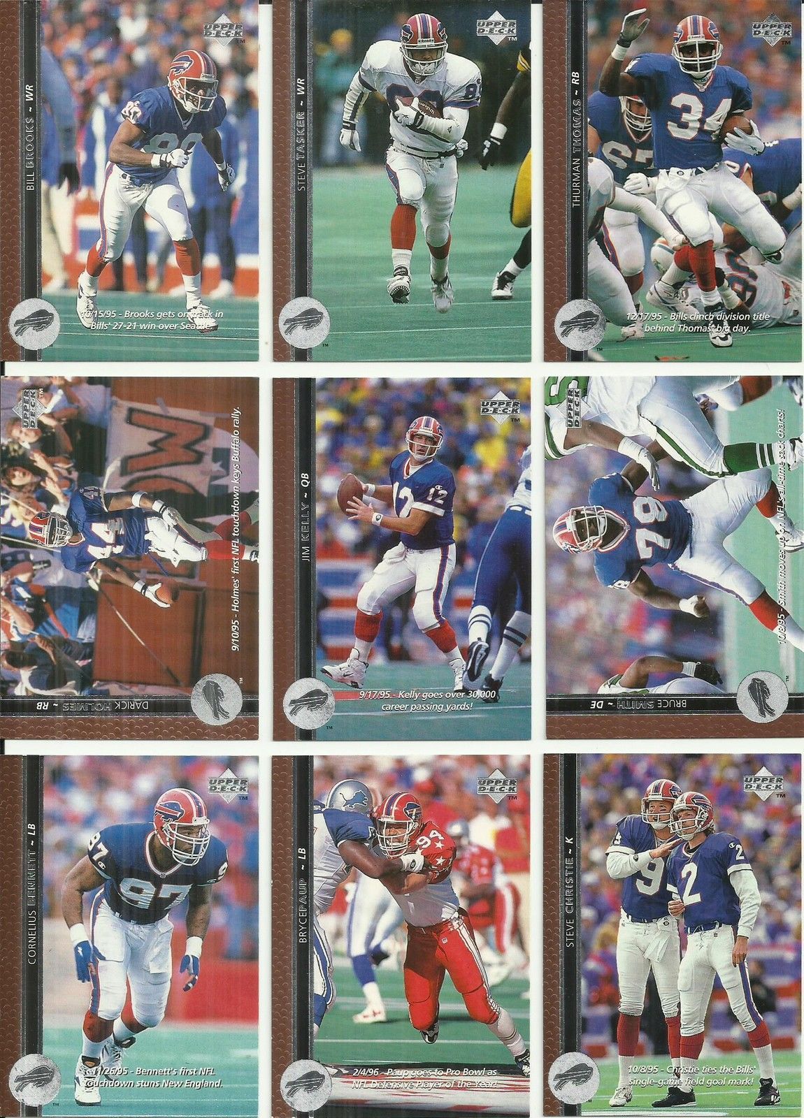 (10) 1996 Upper Deck (Buffalo Bills Complete Team Set) See Scans! Football Cards