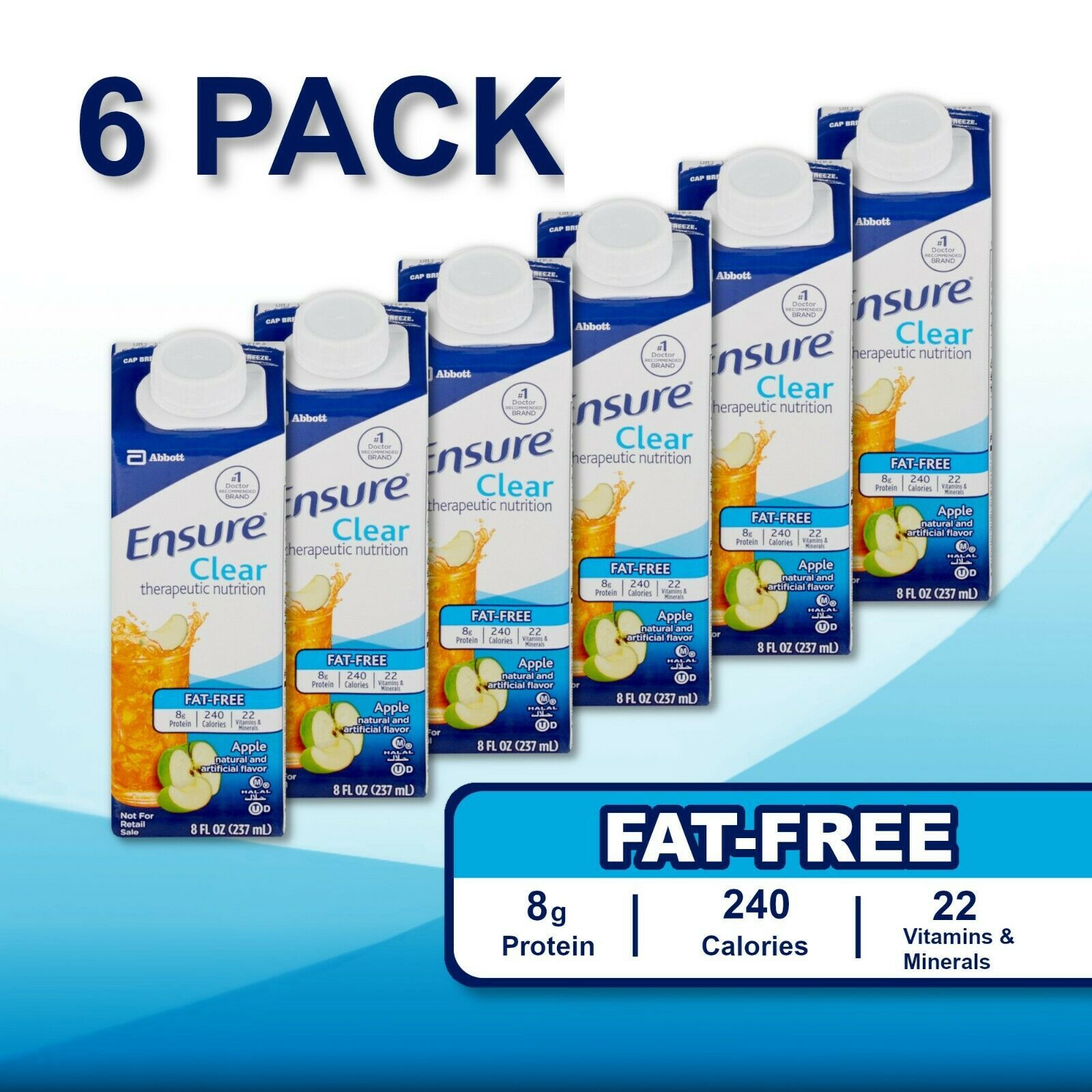 6 Pack Ensure Clear Apple Flavor Oral Supplement 8 oz Ready To Use