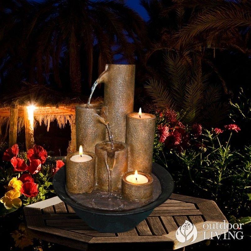 Water Fountain Tabletop Electric Pump Candles Resin Indoor Home Decor