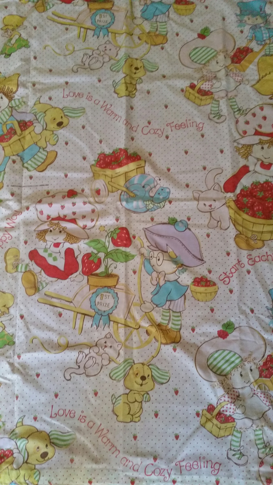 Vintage Strawberry Shortcake Sheet Baby Quilt Blanket Rare Blankets