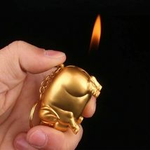 Gas Lighter Metal Gold Pig Model Inflated Butane Cigarette Fire Mini Creative image 3