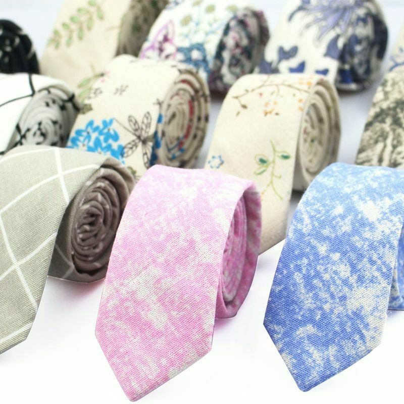 New Fashion Neck Tie For Men Women Casual Geometrical Pattern Cotton Linen Ties