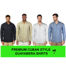 Men's Beach Guayabera Casual Cuban Wedding Button-Up Long Sleeve Dress Shirt
