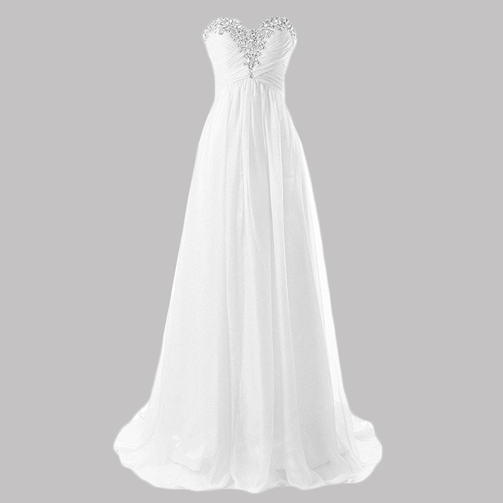 Strapless A-line White Chiffon Wedding Dress Beaded Pleated