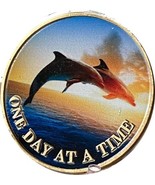 Dolphins Swimming Ocean One Day at A Time Medallion Dolphin Serenity Prayer Chip - $9.89