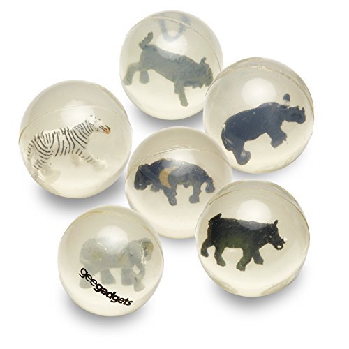 6 Clear Bouncy Balls with Animals Mini Rubber Bouncing Ball Toys with