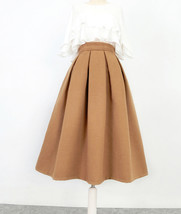 Women Winter Midi Pleated Party Skirt Champagne Woolen Pleated Skirt Plus Size  image 11