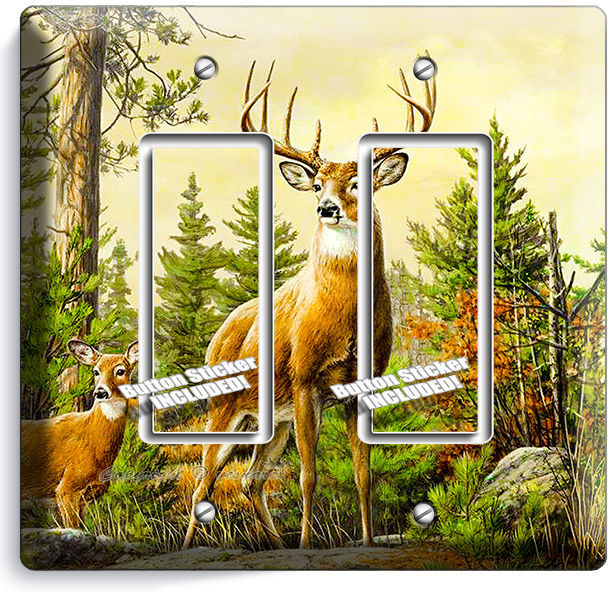 WHITETAIL DEER BUCK ANTLERS DOUBLE GFCI LIGHT SWITCH WALL PLATE COVER HOME DECOR