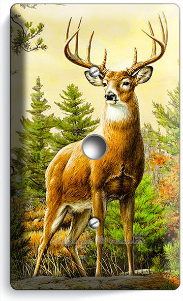 WHITETAIL DEER BUCK ANTLERS LIGHT DIMMER VIDEO CABLE WALL PLATE COVER HOME DECOR