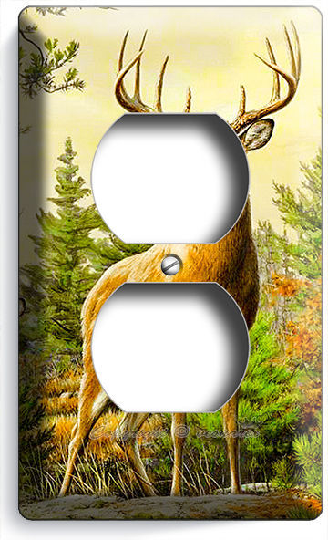 WILD WHITETAIL DEER BUCK ANTLERS DUPLEX OUTLET WALL PLATE COVER HOME ROOM DECOR