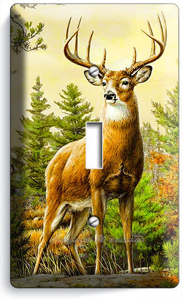 WHITETAIL WILD DEER BUCK ANTLERS SINGLE LIGHT SWITCH WALL PLATE COVER HOME DECOR