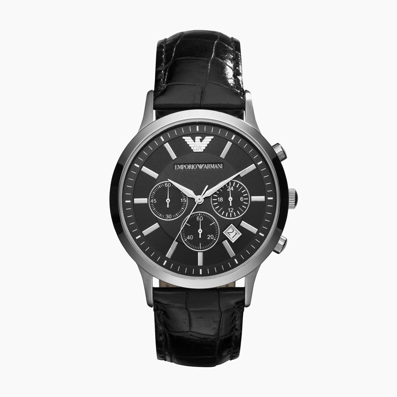 Emporio Armani Classic Black Chronograph Dial  Leather Men's Watch AR2447