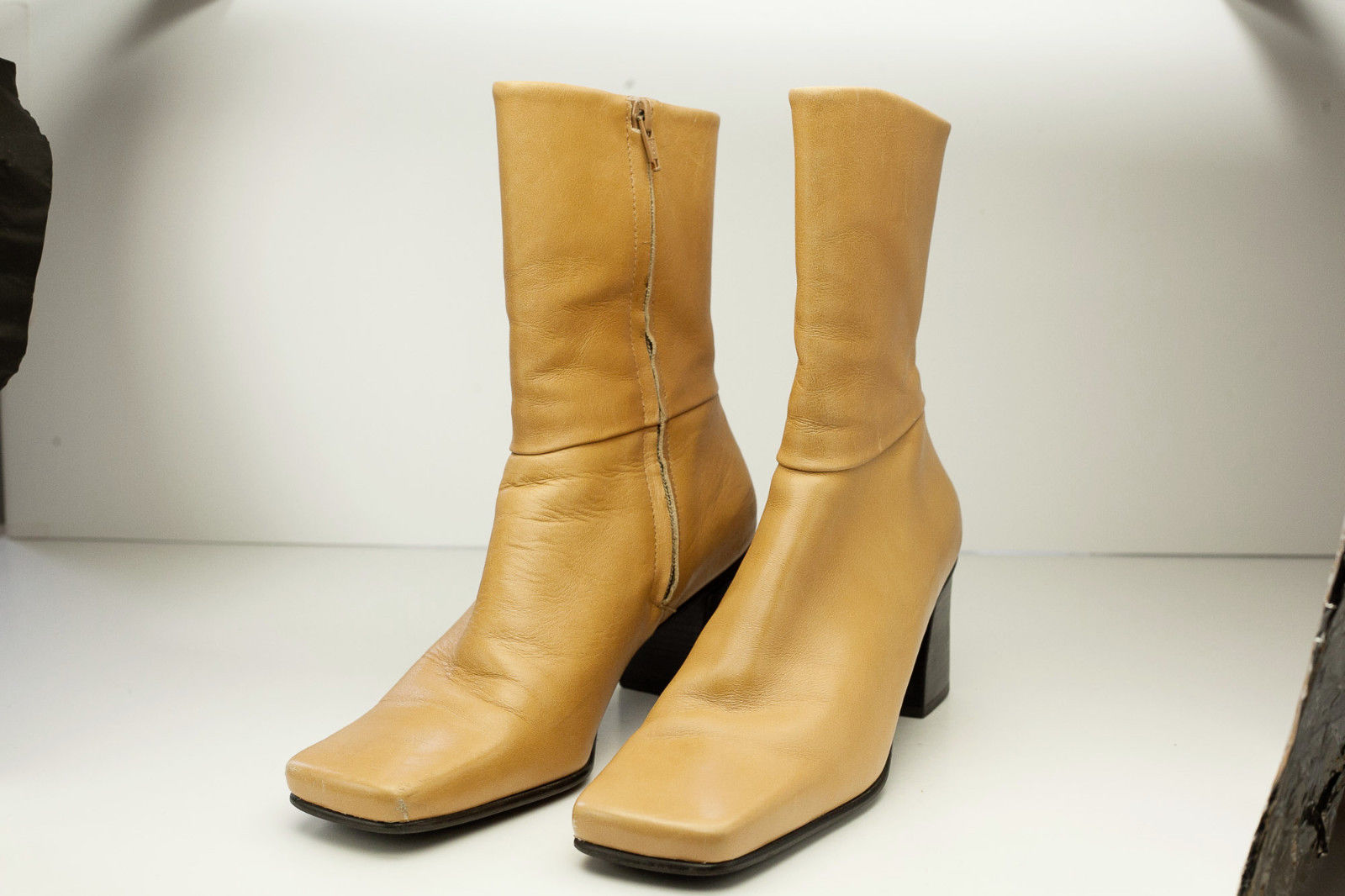 tan mid length boots