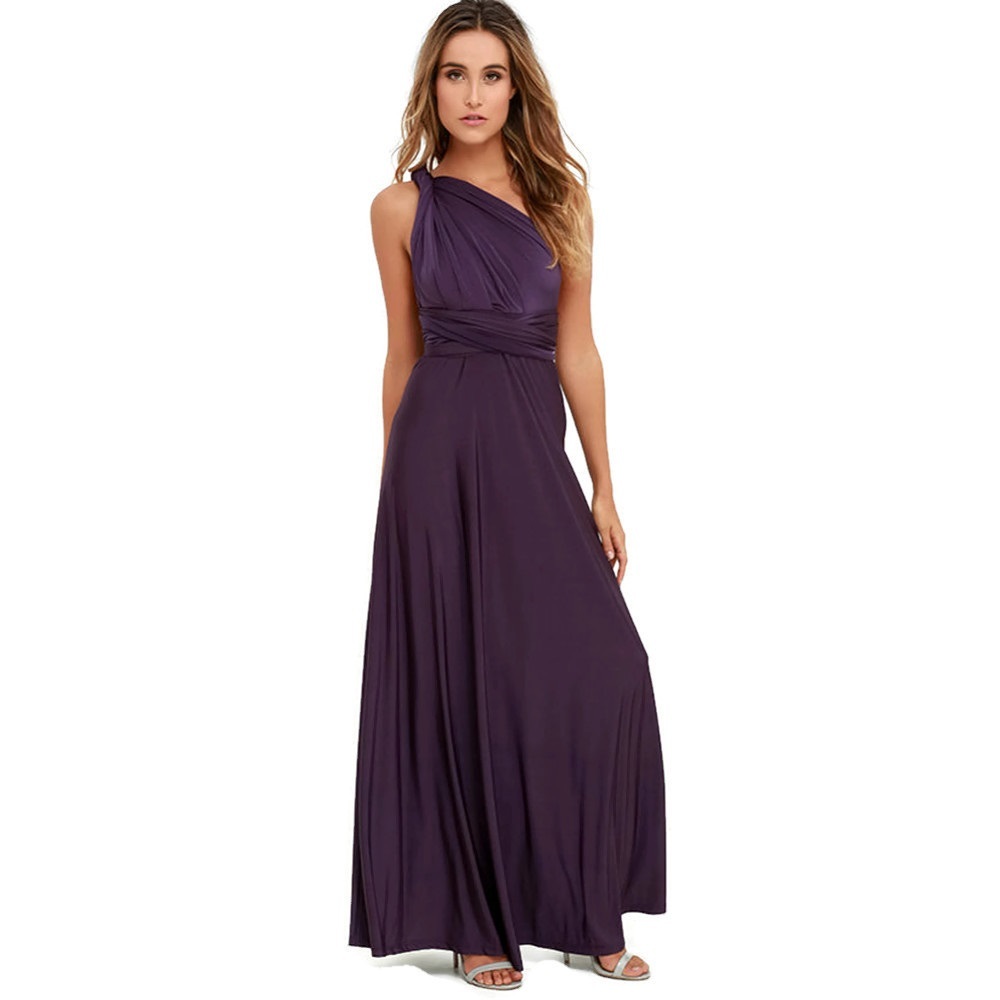 Image of Dark Purple Sexy Women Convertible Wrap Maxi Dress