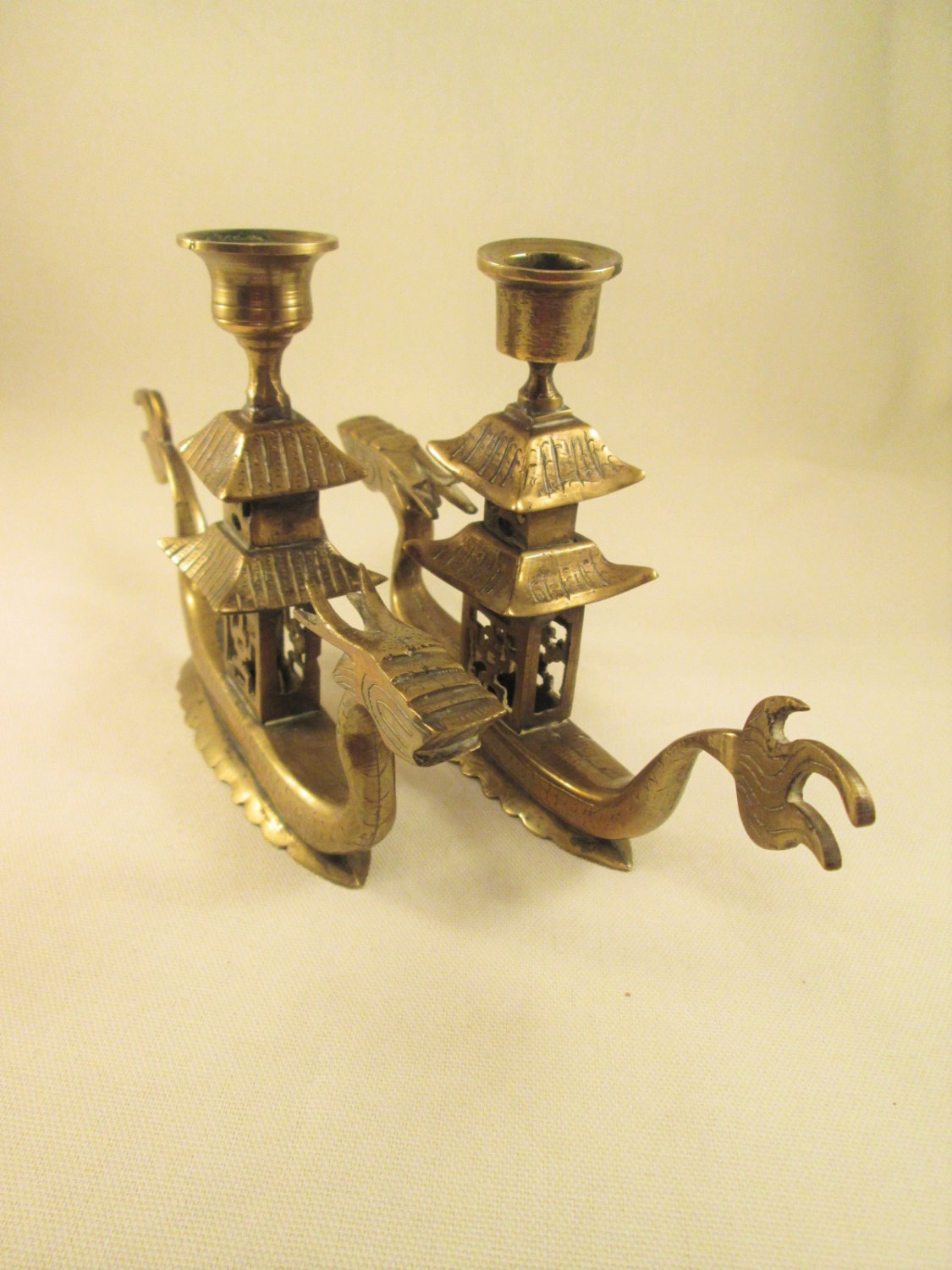 Vintage Brass Dragon Candle Holder Made in China WWII Era Candlestick
