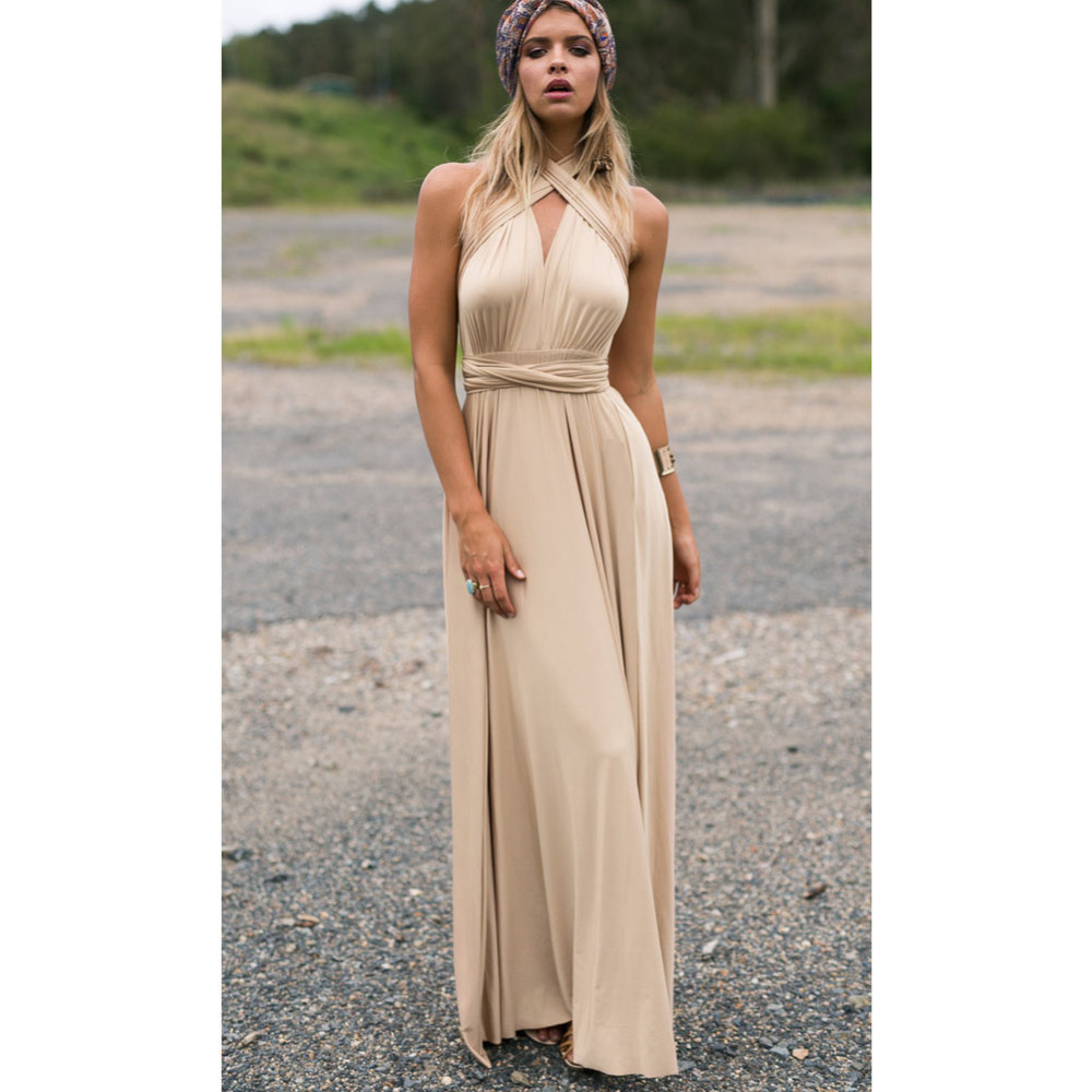 Image of Khaki Sexy Women Convertible Wrap Maxi Dress