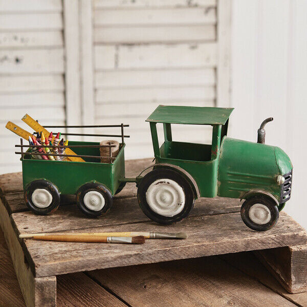 Decorative Green Tractor with Hauler