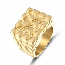 Men's Fashion Nugget Rock Square 14k Yellow Gold Filled Pinky Ring Sizes 7-14  - $67.30