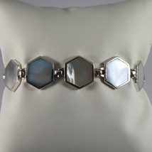 .925 RHODIUM SILVER BRACELET WITH HEXES WHITE AND BLUE MOTHER OF PEARL image 1