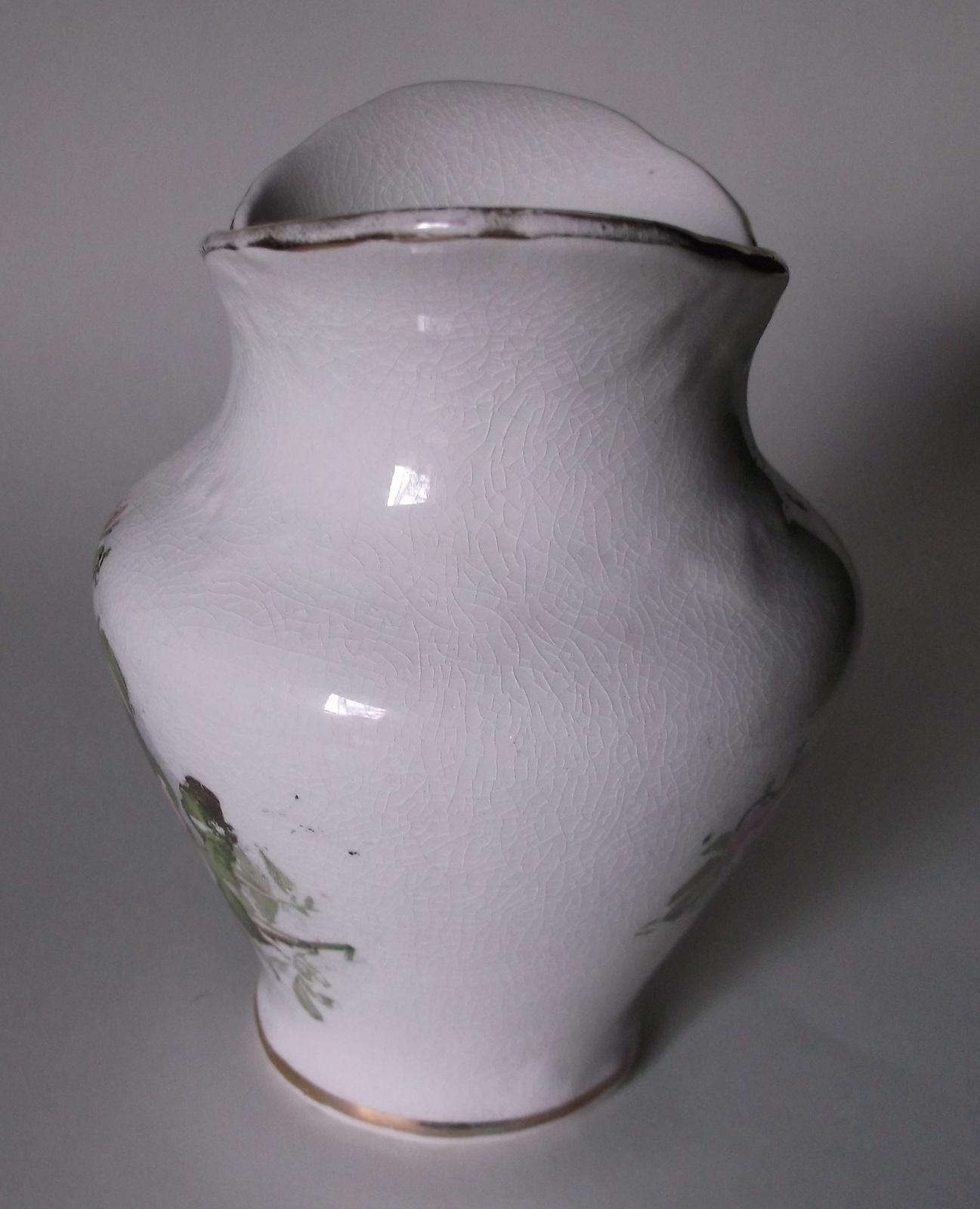 Vintage Pottery Ceramic Vase Embossed Roses Transferware Shabby Chic