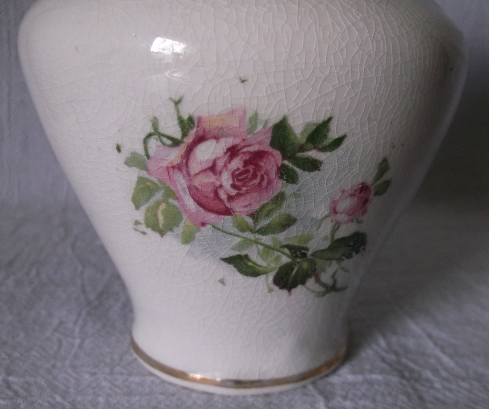 Vintage Pottery Ceramic Vase Embossed Roses Transferware Shabby Chic