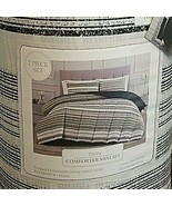 NWT  Reversible 2-Pc. BLK.WH STRIPE/ SOLID BLACK TWIN Comforter/1 SHAM S... - $42.77