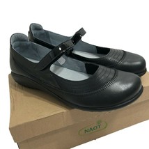 NAOT Kirei Wide Black Leather Mary Jane Flat Shoes 39 W / 8 W NEW Minor ... - $136.75