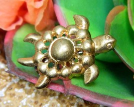 Vintage sea turtle tortoise flippers tiny figural brooch pin gold tone thumb200
