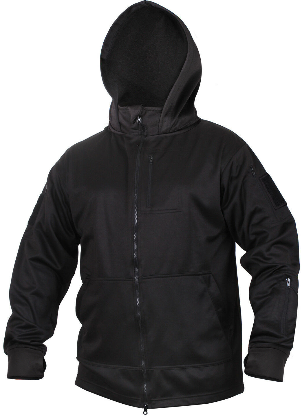 Black Tactical Fleece Hoodie Sweatshirt Covert Zipper Jacket Multi
