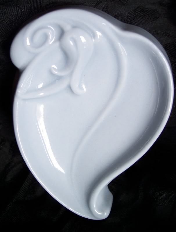 Vintage Trinket Pin Dish Spoon Holder Rest *Blue Pottery* Embossed