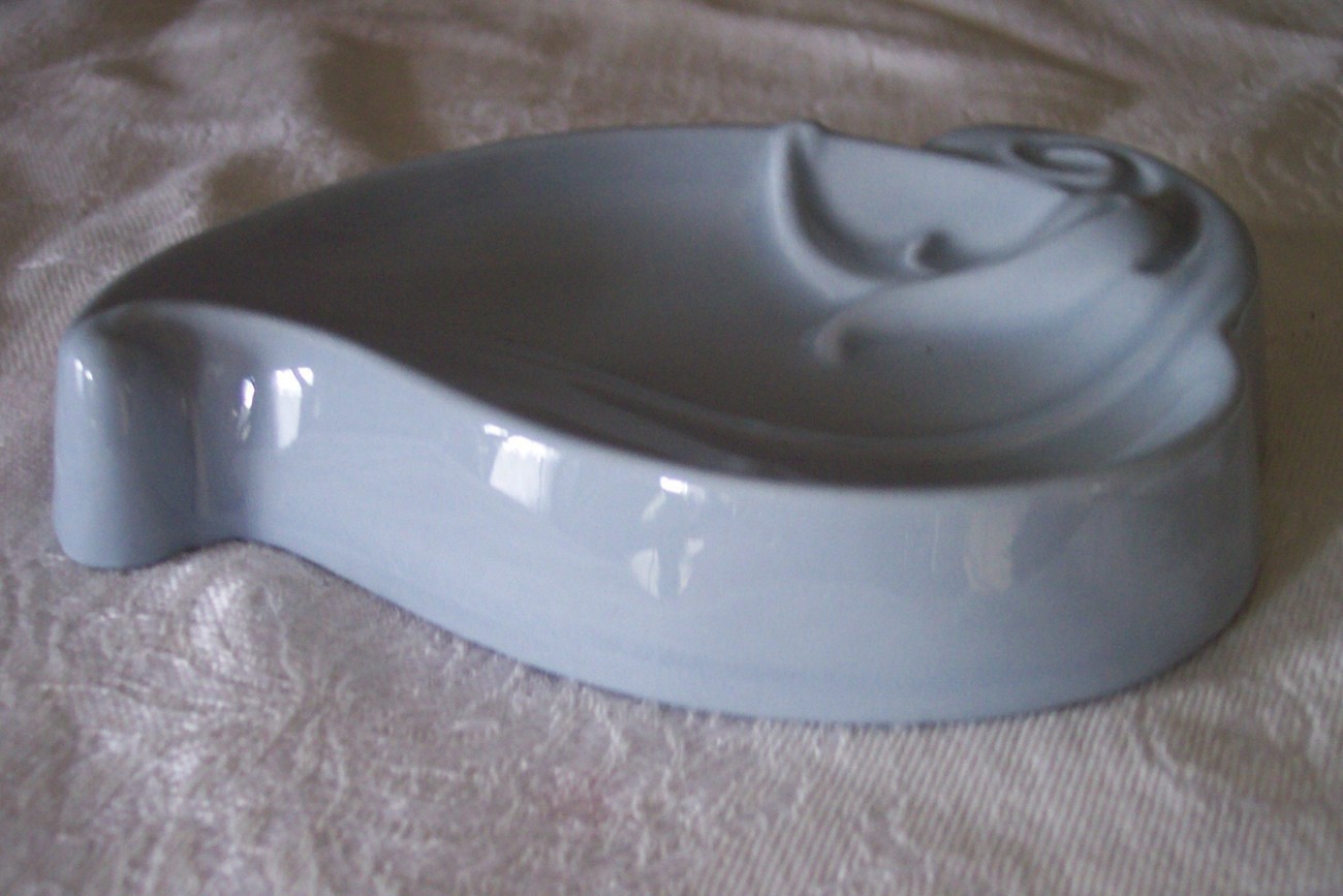 Vintage Trinket Pin Dish Spoon Holder Rest *Blue Pottery* Embossed