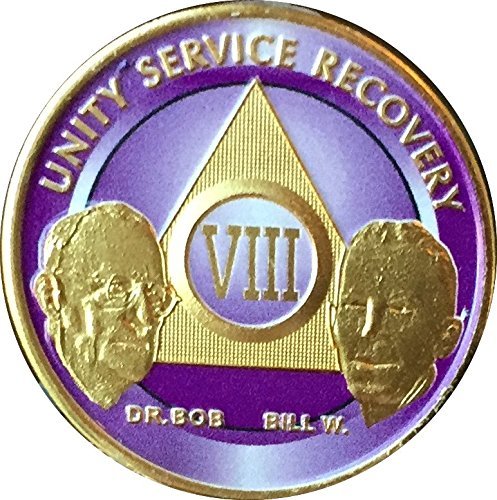 Purple & Gold 8 Year Custom Founders AA Alcoholics Anonymous Medallion Chip