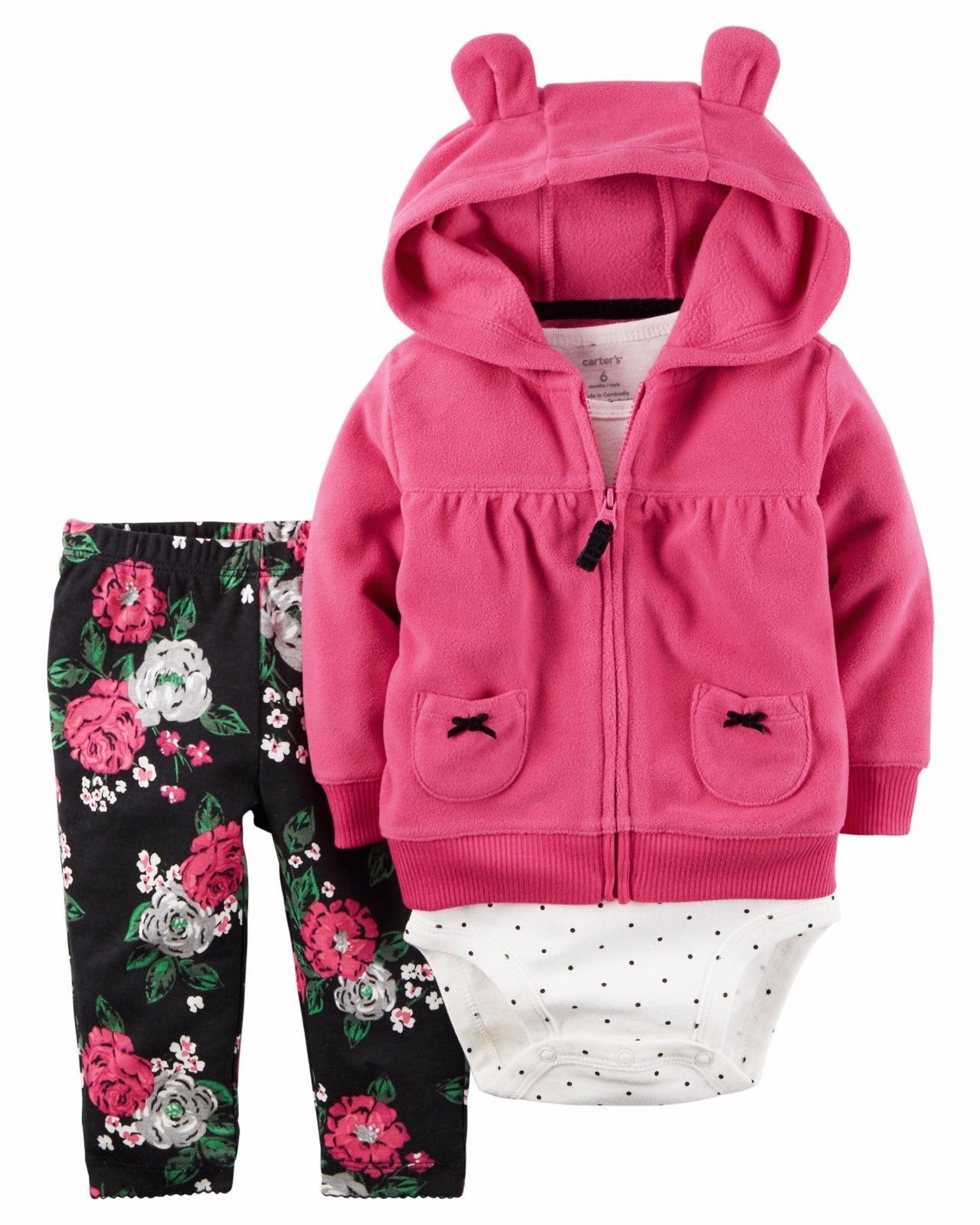 Bodysuit NB Carter/'s Baby Girls 3pc Pink Reindeer Hooded Cardigan Pants 3M