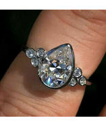 14K White Gold Over 2 Ct Pear Cut Diamond Bezel Set Wedding Engagement Ring - $94.53
