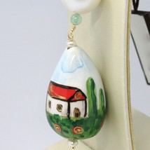 18K YELLOW GOLD PENDANT AVENTURINE & CERAMIC HOME HOUSE HAND PAINTED IN ITALY image 2