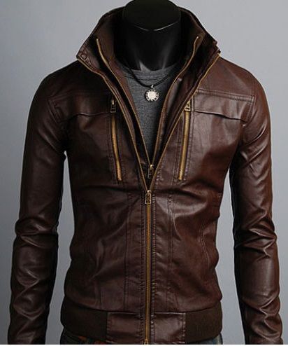 Handmade Chocolate Brown Fashion Men's Leather Jacket Rib Waist And ...