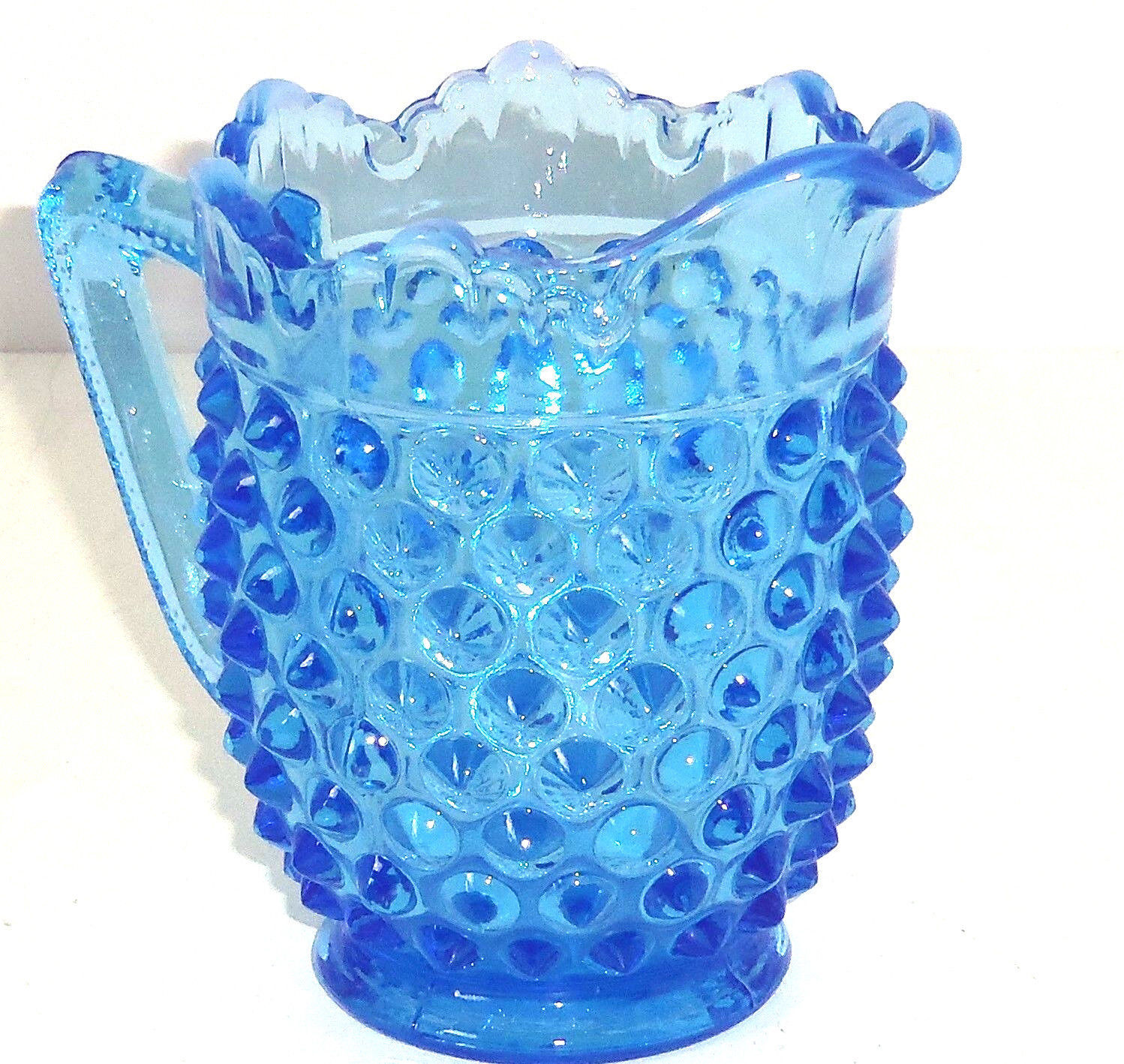 Fenton Blue Hobnail Cream Pitcher Art Glass Colbalt Creamer Vintage ...