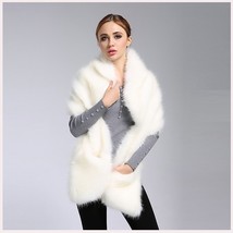Ivory Faux Fur Mink Stole Collared Cape Wrap With Front Pockets image 1
