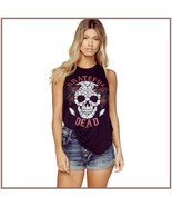 Sleeveless Black Skull &amp; Roses Backless Vintage Dead Rock Band Tee Shirt - $46.95