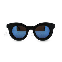 Round Cateye Circle Frame Sunglasses Matte Black Color Mirror Lens - $7.95