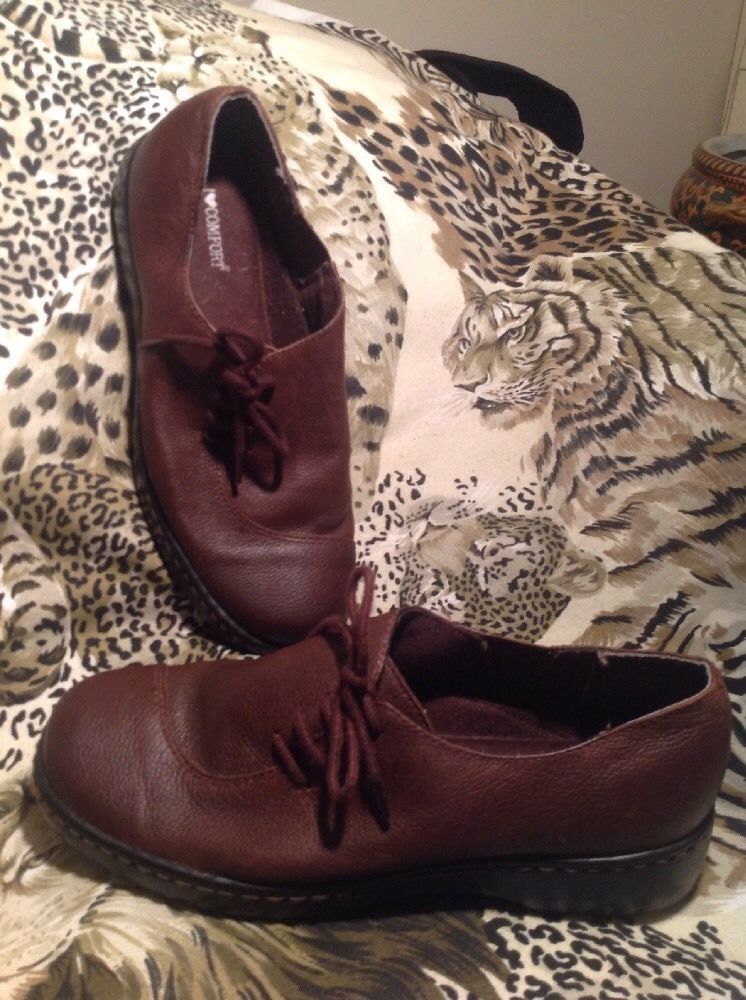 I Love Comfort BROWN Leather Oxfords w/ Side Ties Women's SHOES Size 8 ...