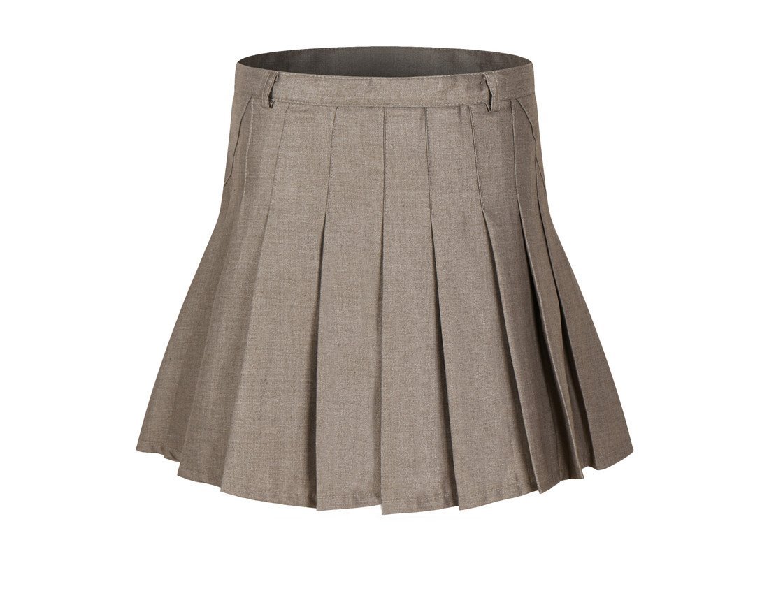 Women's High Waist Pleated School Skirt(Khaki,S)