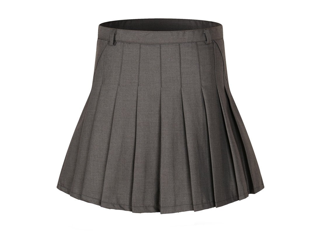 Women's High Waist Pleated School Skirt(light grey ,XS)