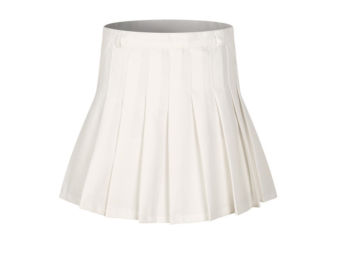 Women's High Waist Pleated School Skirt Skort(White,L)