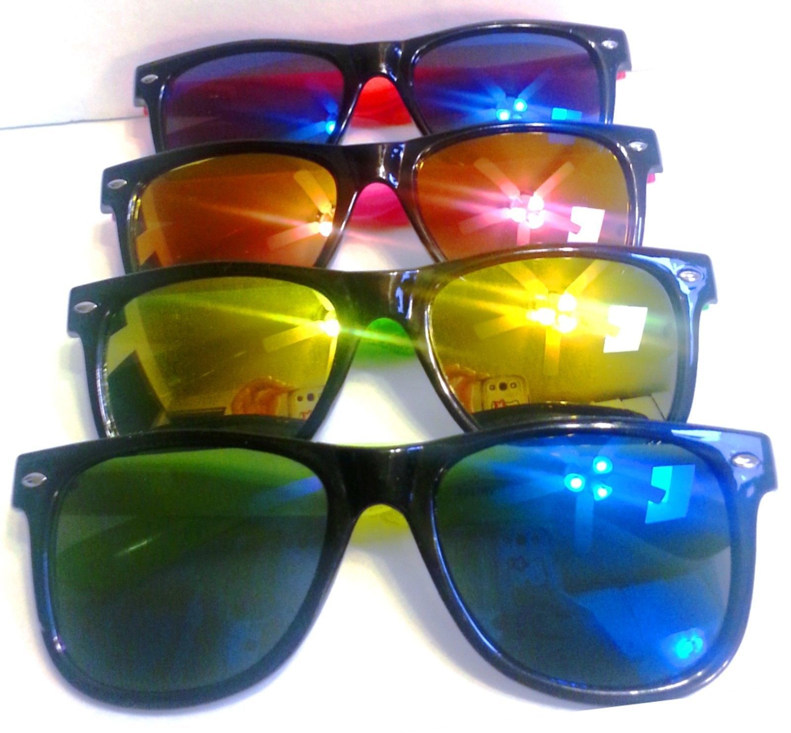 Wayfarer Sunglasses Multi Color Mirrored Lenses Black Frame Colored Arms Sunglasses