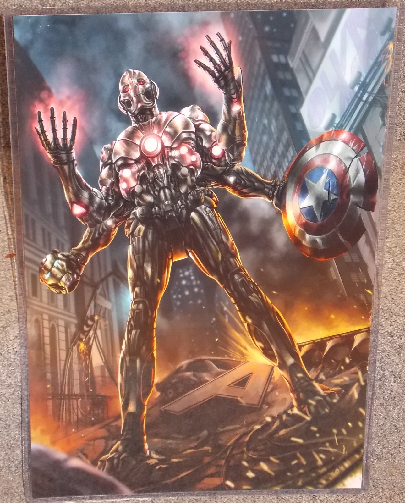 Ultron vs The Avengers Glossy Art Print 11 x 17 In Hard Plastic Sleeve 