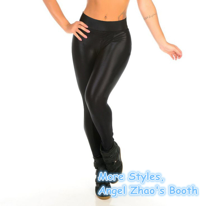 Women High Waist Pure Black Spandex Leggings Fashion Simple Pants Fitness Tight