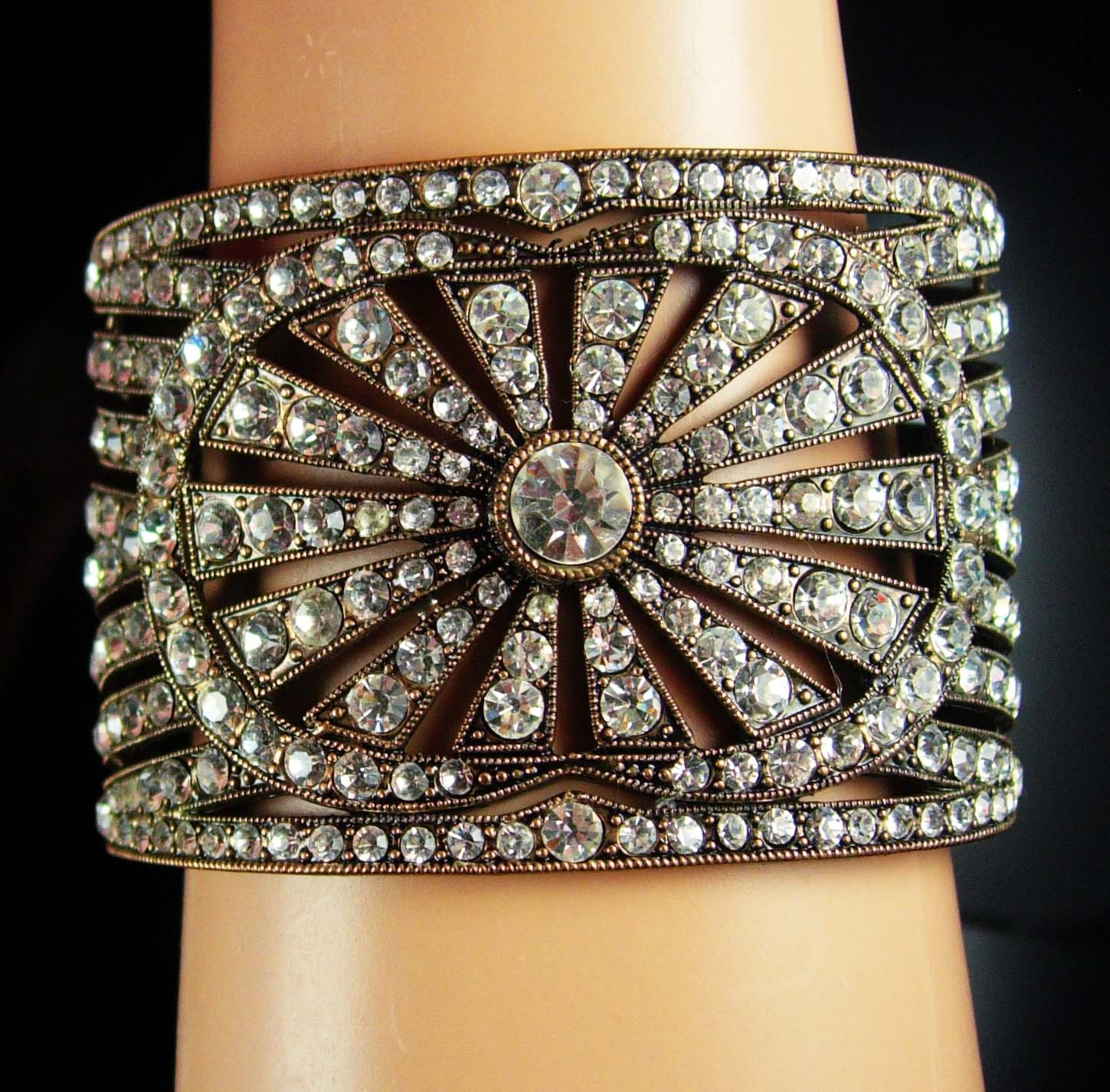 300 Rhinestone Cuff bracelet Art deco design Vintage Art deco Bracelet