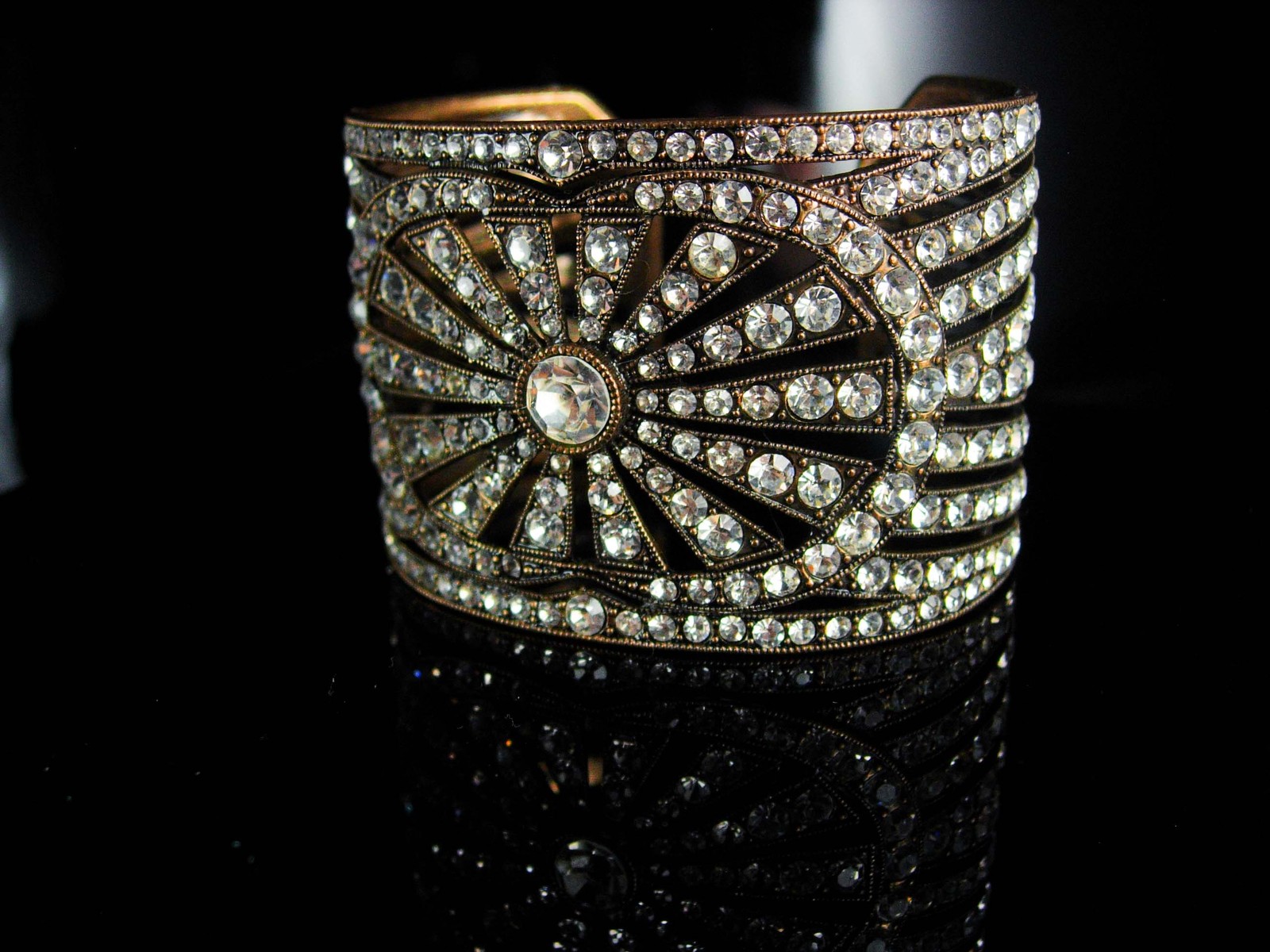 300 Rhinestone Cuff bracelet Art deco design Vintage Art deco Bracelet