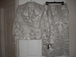 Le Suit New Champagne Jacquard Ruffled Collar 3-Button Jacket 2PC Skirt ... - $54.44